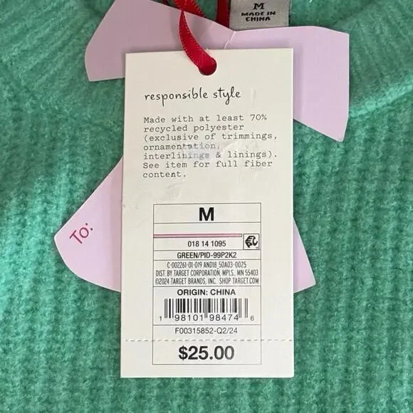 A New Day Cherry Motif Sweater Women's M | Mint Green | Crew Neck Knit | NWT - Picture 5 of 11